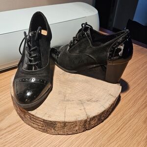 Black Patent Leather Lace-Up Heels